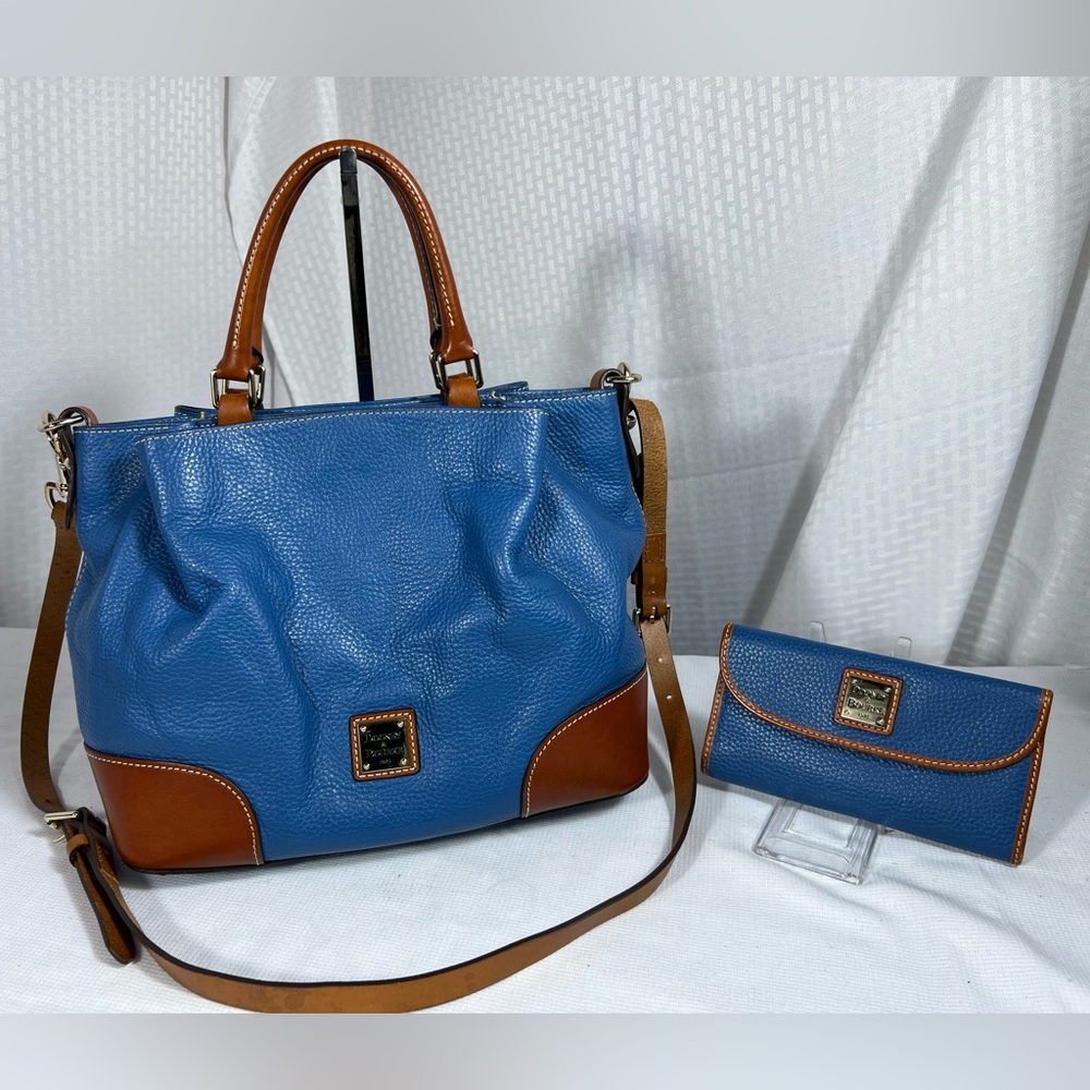 4220: Dooney & Bourke Pebble Grain Brenna Satchel & Wallet Blue 2 Pc Set